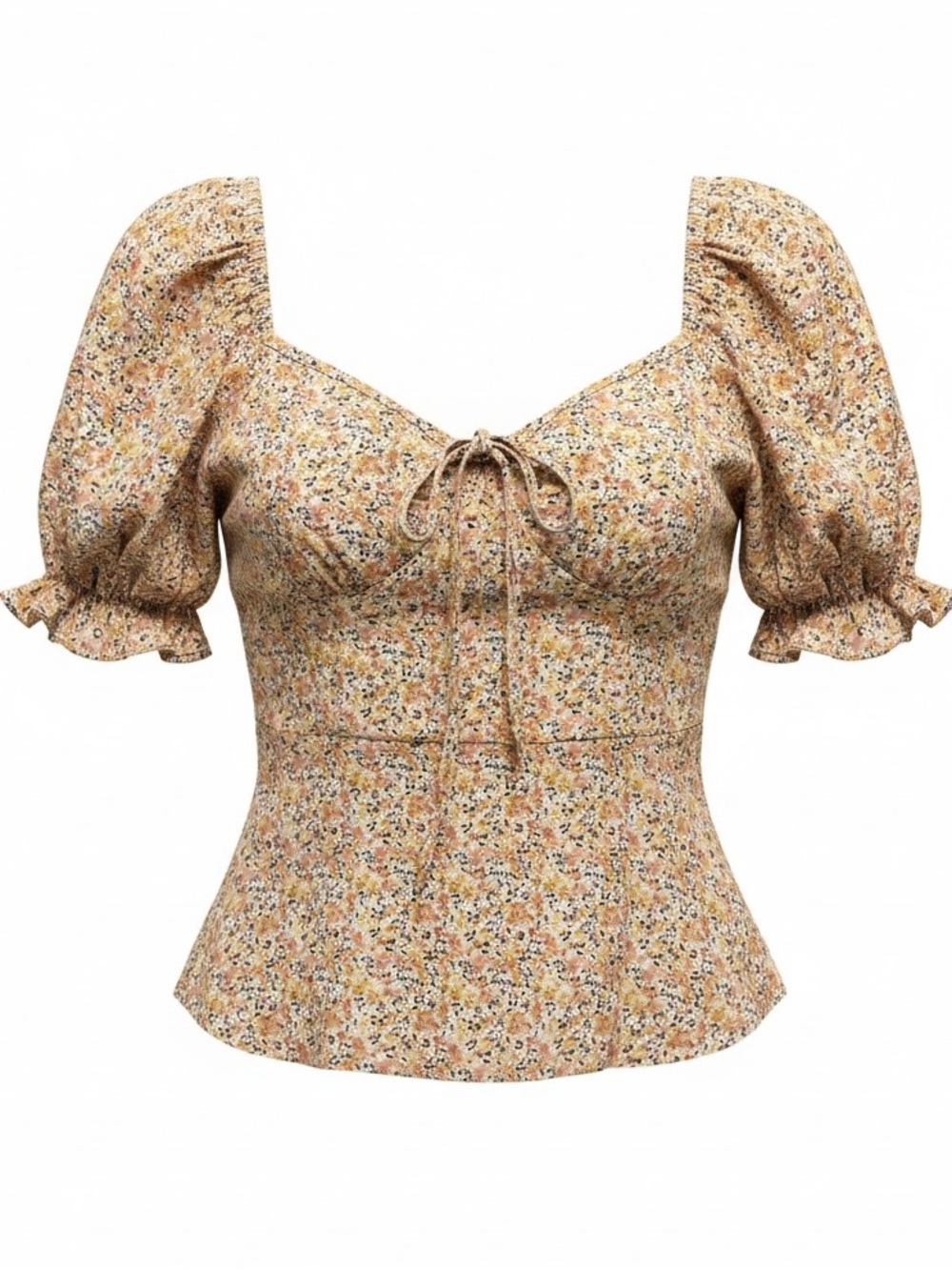 Sienna Sky Yellow Floral Puff Sleeve Sweetheart Blouse